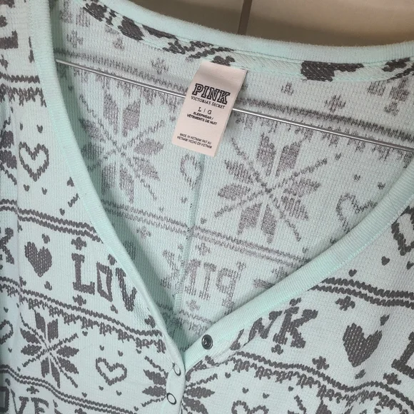 Love Pink Blue and White Onesie Pajamas with Button Butt Flap